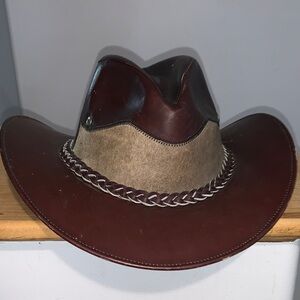 Men's Brown Leather and Tan Felt Cowboy Hat